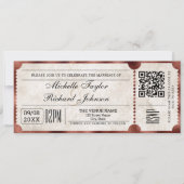 レトロな映画チケットのデザインにRSVPのQRコード 招待状 (正面)