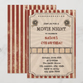 レトロな映画チケットパーティーの招待状 招待状 (正面/裏面)