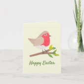 レトロな春のロビン かわいい ヴィンテージ風イースター シーズンカード (正面)