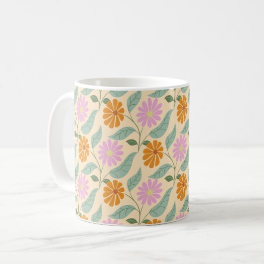 レトロな春の花 コーヒーマグカップ (正面左)