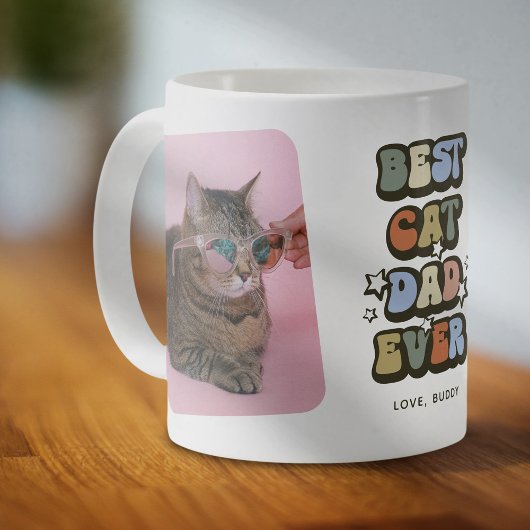 レトロな最高の猫パパ 2枚の写真入り コーヒーマグカップ
