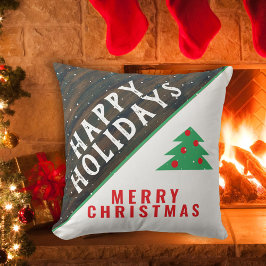 レトロな木のクリスマスツリー 赤 緑 ホリデー クッション