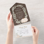 レトロな木のグリーンと白いカボチャの秋の結婚式 オールインワン招待状 (貼ってはがせる)
