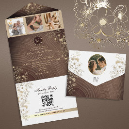 レトロな木の納屋の結婚式QRコード オールインワン招待状