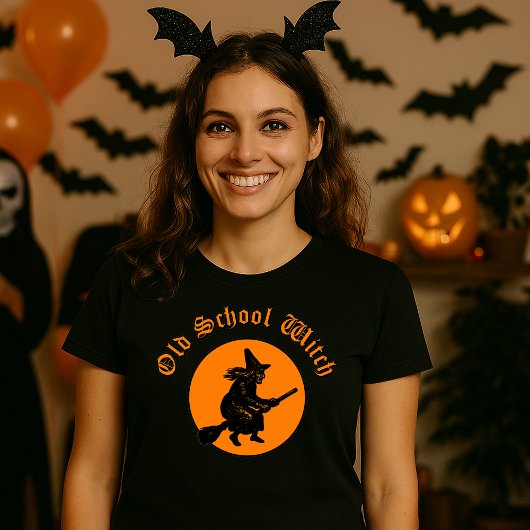 レトロな木版画のハロウィン魔女 Tシャツ