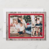 レトロな木目調の赤い家族の4枚の写真 メリークリスマス シーズンカード (裏面)