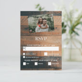 レトロな木製の写真付き結婚式RSVPカード 出欠カード (スタンド正面)