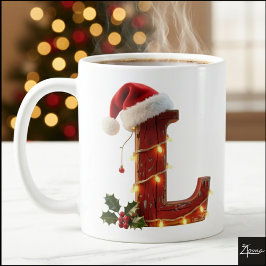 レトロな木製クリスマスイニシャルLイルミネーション コーヒーマグカップ