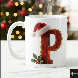 レトロな木製クリスマス文字Pイルミネーション コーヒーマグカップ