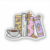 レトロな本とコーヒーの防水ステッカー シール (正面)