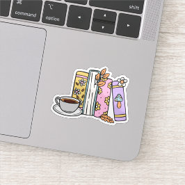 レトロな本とコーヒーの防水ステッカー シール