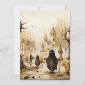 レトロな村の幽霊 コウモリ ハロウィンパーティー 招待状 (裏面)