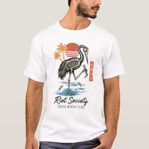レトロな東京をイメージした骨だけの鶴 Tシャツ