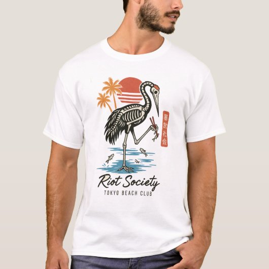 レトロな東京をイメージした骨だけの鶴 Tシャツ (正面)