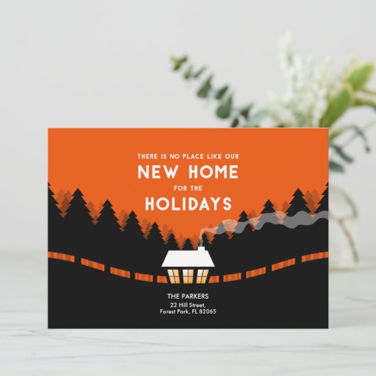 レトロな松の木と休日の新しい住所 カード (スタンド正面)