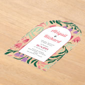 レトロな枝と花を持つボホ結婚アーチ アクリル招待状 (レイダウン)