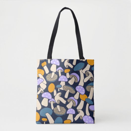 レトロな森のキノコ模様 真夜中の森 トートバッグ (正面)