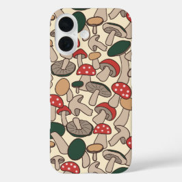 レトロな森のキノコ模様 iPhone 16ケース