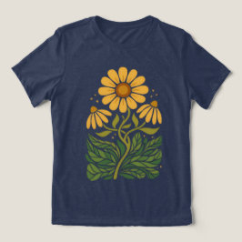 レトロな植物画のゴールド トリブレンド ウィメンズTシャツ トライブレンドＴシャツ
