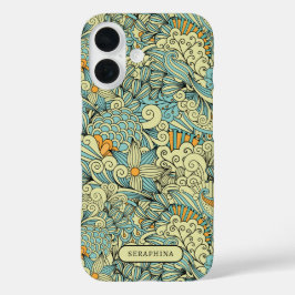 レトロな植物画の手描き線画パーソナライズ iPhone 16ケース