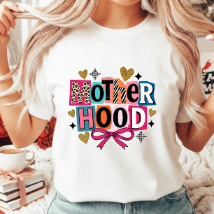 レトロな母性像 ピンクのリボン ヒョウ柄 ママ トライブレンドＴシャツ