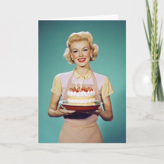 レトロな母親がケーキを祝って持っている 招待状 (正面)