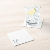 レトロな気まぐれなMartini手書きカスタムイニシャル スクエアペーパーコースター (インサイチュ)