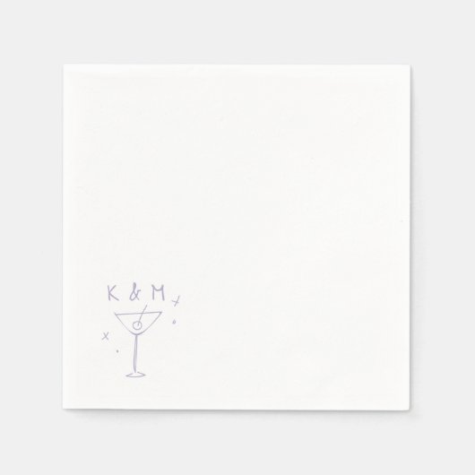 レトロな気まぐれなMartini手書きカスタムイニシャル スタンダードカクテルナプキン (正面)