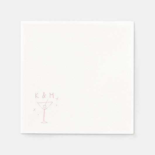 レトロな気まぐれなMartini手書きカスタムイニシャル スタンダードカクテルナプキン (正面)