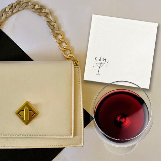 レトロな気まぐれなMartini手書きカスタムイニシャル スタンダードカクテルナプキン