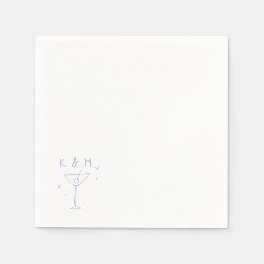 レトロな気まぐれなMartini手書きカスタムイニシャル スタンダードカクテルナプキン (正面)