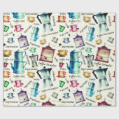 レトロな水の色のコーヒーポットカップパターン ラッピングペーパー (フラット)