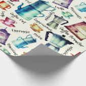 レトロな水の色のコーヒーポットカップパターン ラッピングペーパー (角)