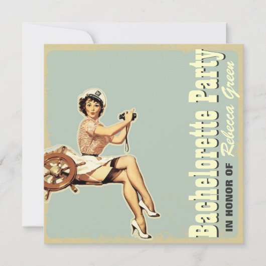 レトロな水兵ピンナップガール ハッチャケパーティー 招待状 (正面)