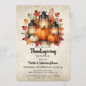 レトロな水彩ランタンのカボチャの Thanksgiving 招待状 (正面)
