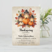 レトロな水彩ランタンのカボチャの Thanksgiving 招待状 (スタンド正面)