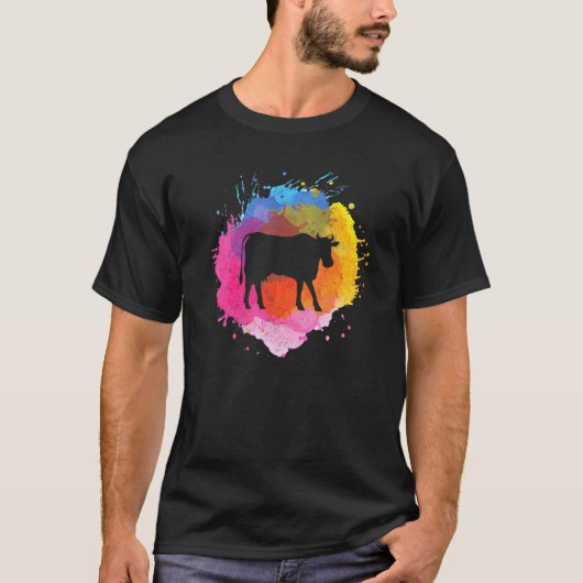 レトロな水彩牛の飛沫 Tシャツ (正面)