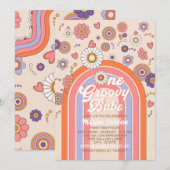 レトロな水彩画のグリーと赤ちゃんのお祝い 招待状 (正面/裏面)