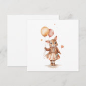 レトロな水彩画の小さなうさぎの女の子と風船 招待状 (正面/裏面)