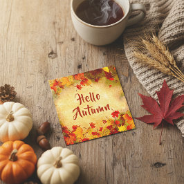 レトロな水彩画の紅葉と "Hello Autumn"