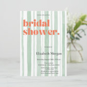 レトロな水彩画の緑のストライプ ブライダルシャワー 招待状 (スタンド正面)