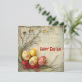 レトロな水彩画の赤と黄色のイースターエッグ シーズンカード (スタンド正面)