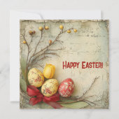 レトロな水彩画の赤と黄色のイースターエッグ シーズンカード (正面)