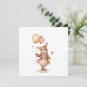 レトロな水彩画の風船を持つ小さなウサギの女の子 招待状 (スタンド正面)