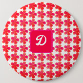 レトロな水色ヴィンテージbohoフローラモノグラム 缶バッジ (正面)