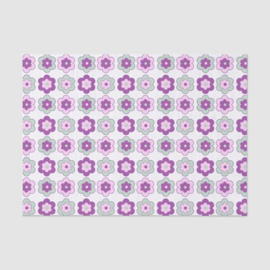 レトロな泡の花（紫と緑）パターン 薄葉紙 (正面)