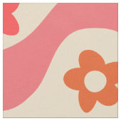 レトロな波に可愛いグルーヴィの花のパターン ファブリック (クローズアップ)