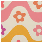 レトロな波に可愛いグルーヴィの花のパターン ファブリック (見本)