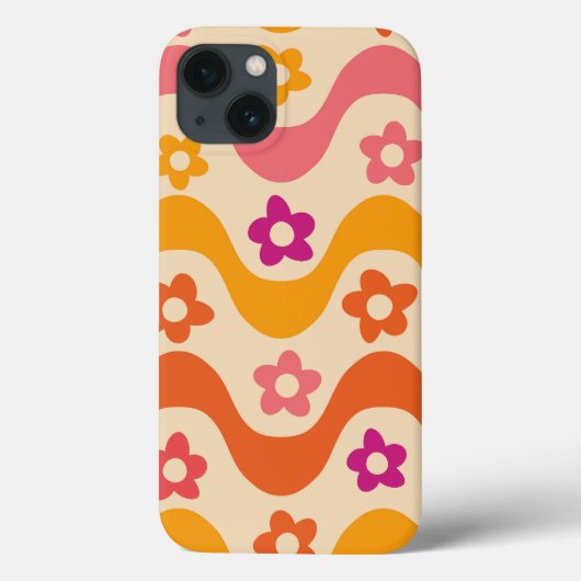 レトロな波に可愛いグルーヴィの花のパターン Case-Mate iPhoneケース (裏面)