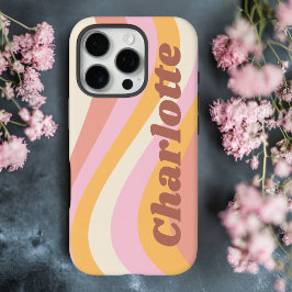 レトロな波のガーリーな名前入りカスタムグッズ iPhone 16 PROケース